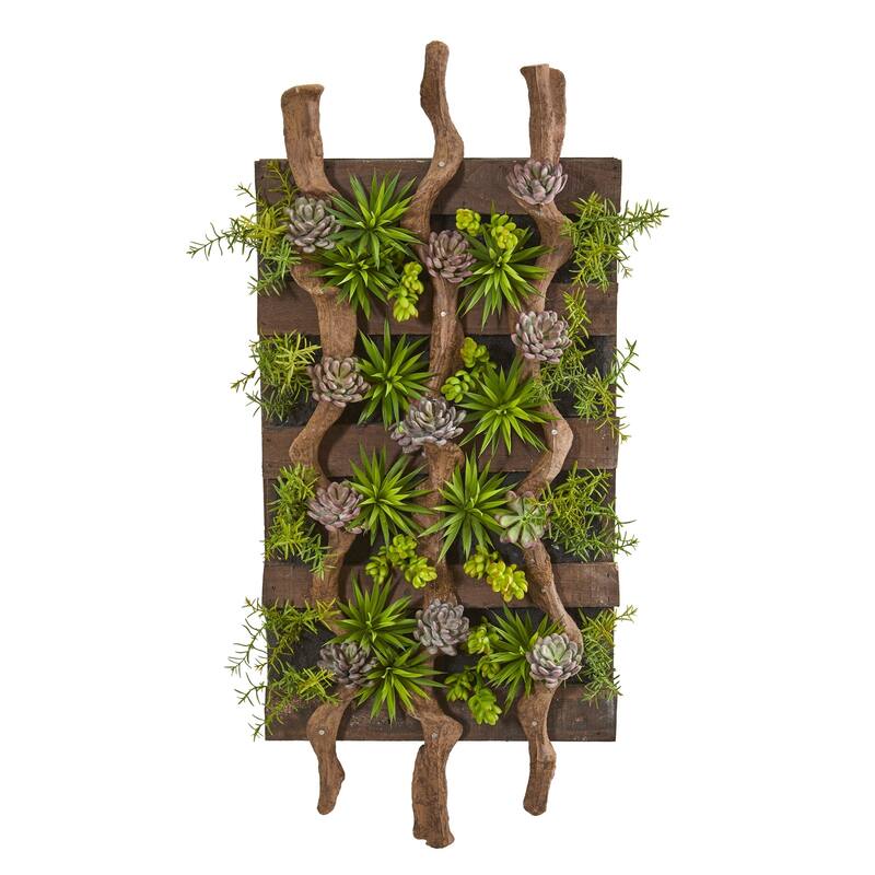 41" x 19" Mixed Succulent Artificial Living Wall