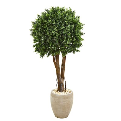 52" Boxwood Artificial Topiary Tree in Planter UV Resistant (Indoor/Outdoor)