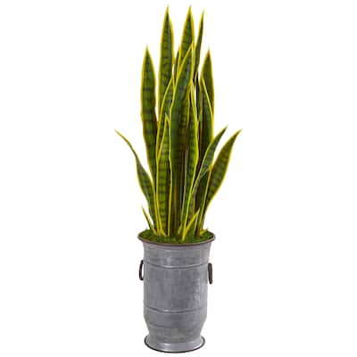 40" Sansevieria Artificial Plant in Metal Planter