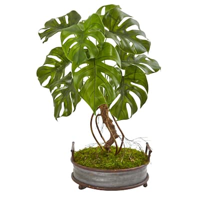 26" Monstera Artificial Plant in Metal Planter