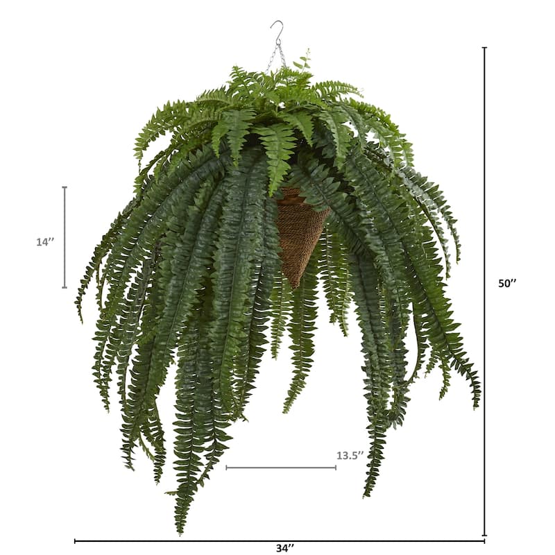 50" Giant Boston Fern Artificial Plant in Hanging Cone