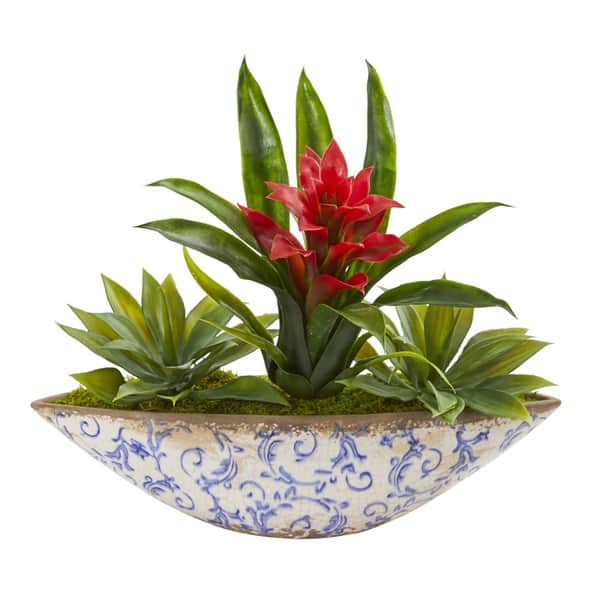 Bromeliad And Agave Artificial Plant In Floral Planter - Bed Bath 