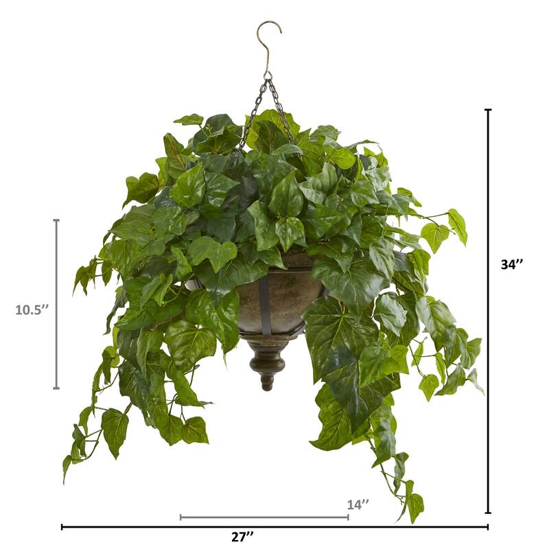34" London Ivy Artificial Plant in Hanging Bowl (Real Touch)