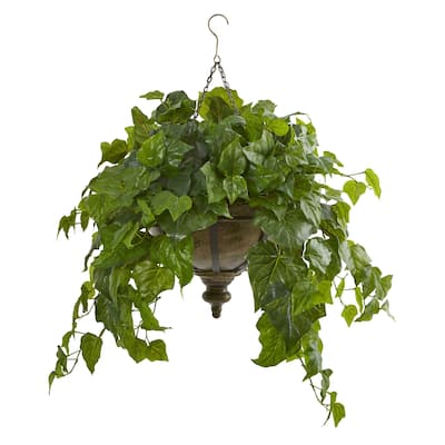 34" London Ivy Artificial Plant in Hanging Bowl (Real Touch)