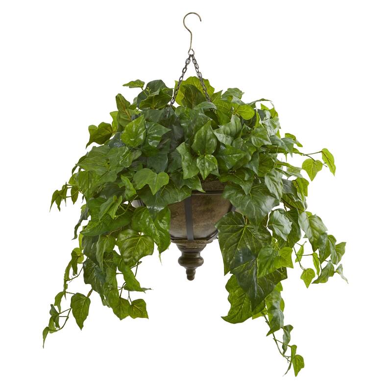 34" London Ivy Artificial Plant in Hanging Bowl (Real Touch)
