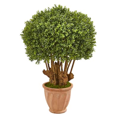 39" Boxwood Artificial Topiary Tree in Terracotta Planter (Indoor/Outdoor)