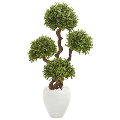 4' Four Ball Boxwood Artificial Topiary Tree in White Planter