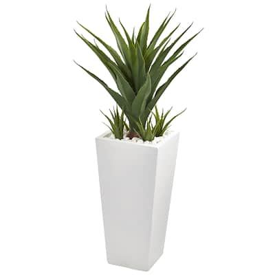 40-inch Artificial Spiky Agave Plant in White Planter