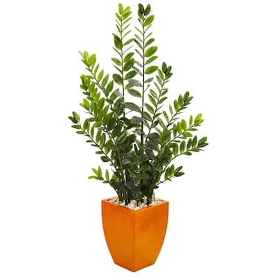 5' Zamioculcas Artificial Plant in Orange Planter