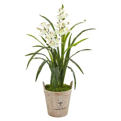 3.5' Cymbidium Orchid Artificial Plant in farmhouse Planter