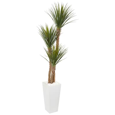 74" Yucca Artificial Tree in White Tower Planter