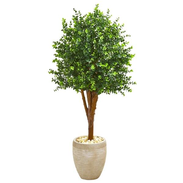 4.5' Eucalyptus Artificial Tree in Sandstone Planter UV Resistant ...