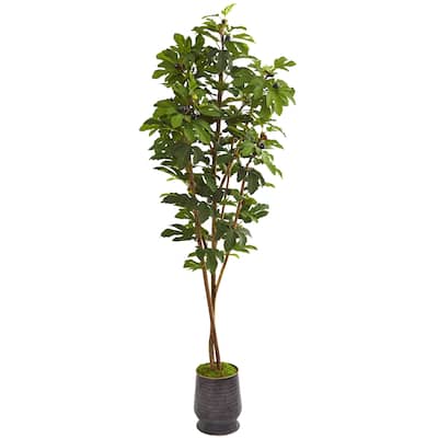 88" Fig Artificial Tree in Ribbed Metal Planter