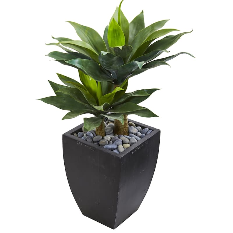 37" Double Agave Succulent Artificial Plant in Black Planter