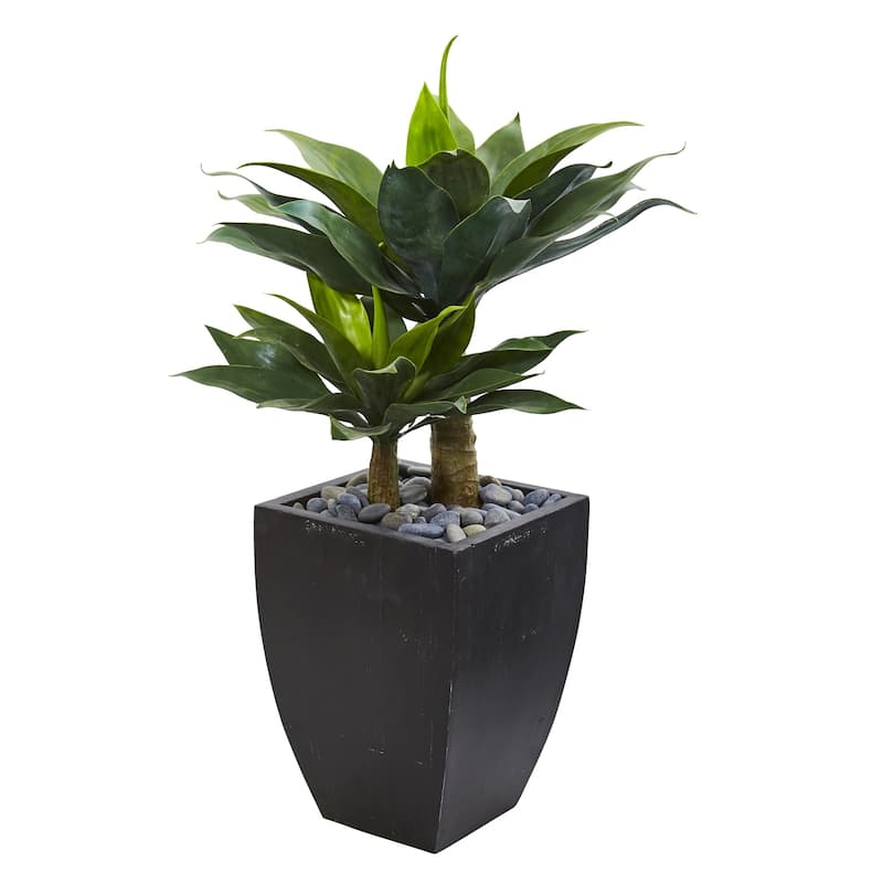 37" Double Agave Succulent Artificial Plant in Black Planter