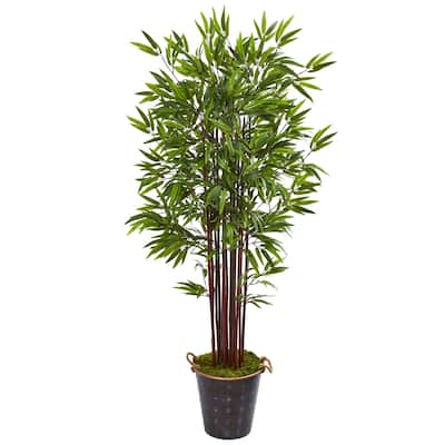 74" Bamboo Artificial Tree in Metal Planter