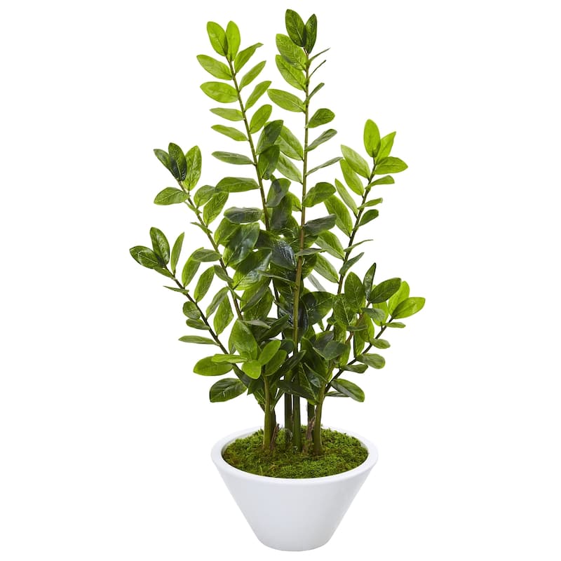 37" Zamioculcas Artificial Plant in White Planter