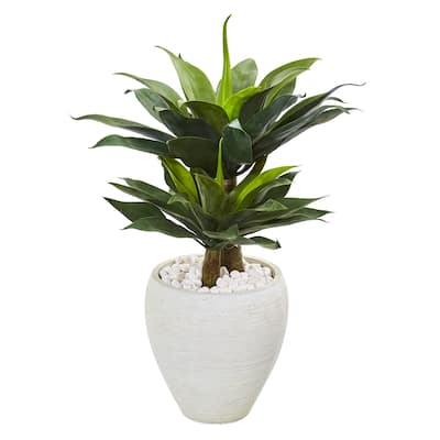 33" Double Agave Succulent Artificial Plant in White Planter