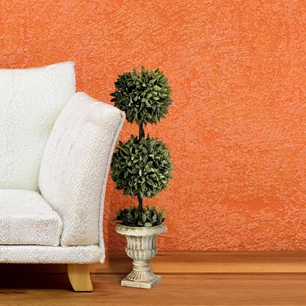 Flocked Sage Double Ball Topiary Potted 26" - Plastic and Cement