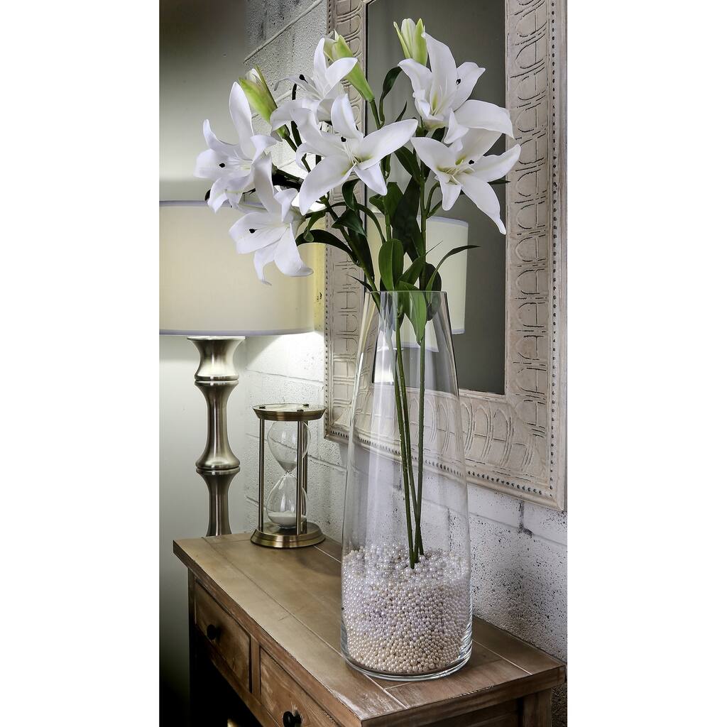 Natural Touch Lilies, Three Per Stem, Two Open, One Closed (Set of 3) - White
