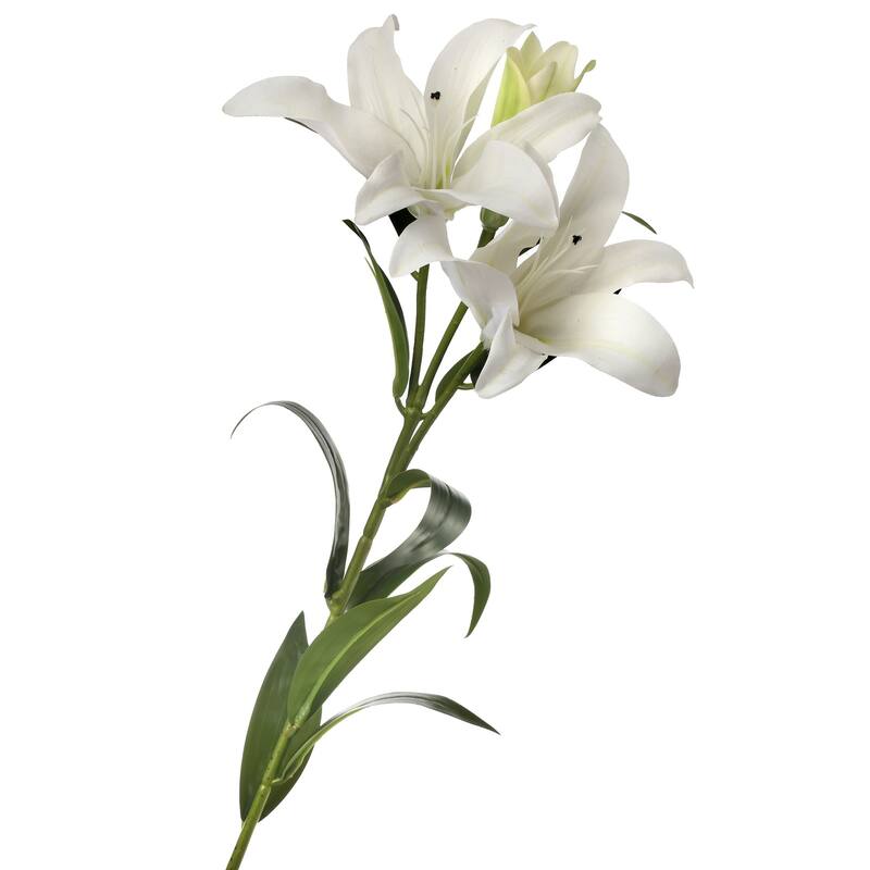 Natural Touch Lilies, Three Per Stem, Two Open, One Closed (Set of 3) - White