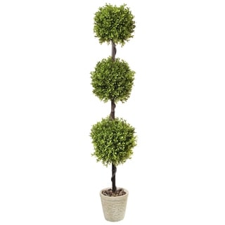 Spring Boxwood Triple Ball Topiary Potted 48" - Plastic and Cement