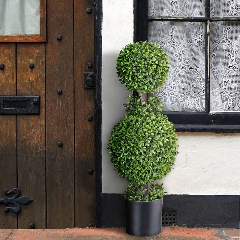 American Boxwood Double Ball Topiary 32" - Plastic