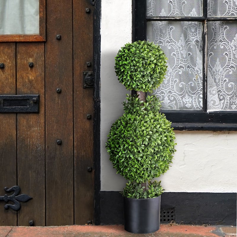 American Boxwood Double Ball Topiary 32" - Plastic
