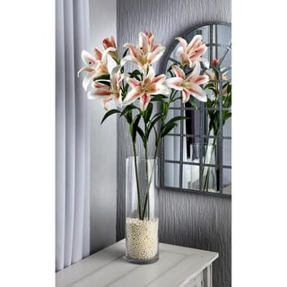Natural Touch Lilies, Three Per Stem, Two Open, One Closed (Set of