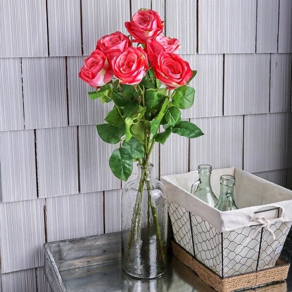 Natural Touch Garden Roses Three per Stem 19" Long (Set of 6) - Blush