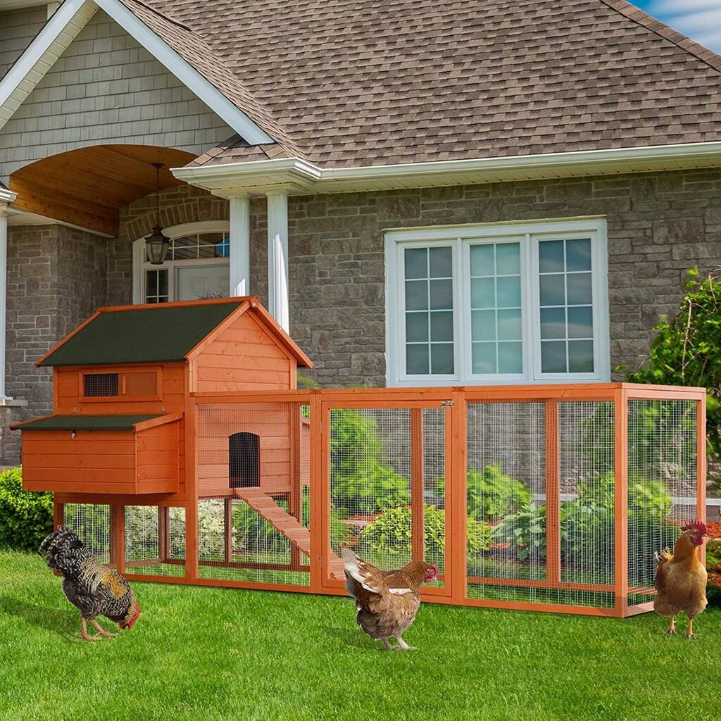 PawHut XL Solid Wood Deluxe Outdoor Chicken Coop Kit with Nesting Box and Run
