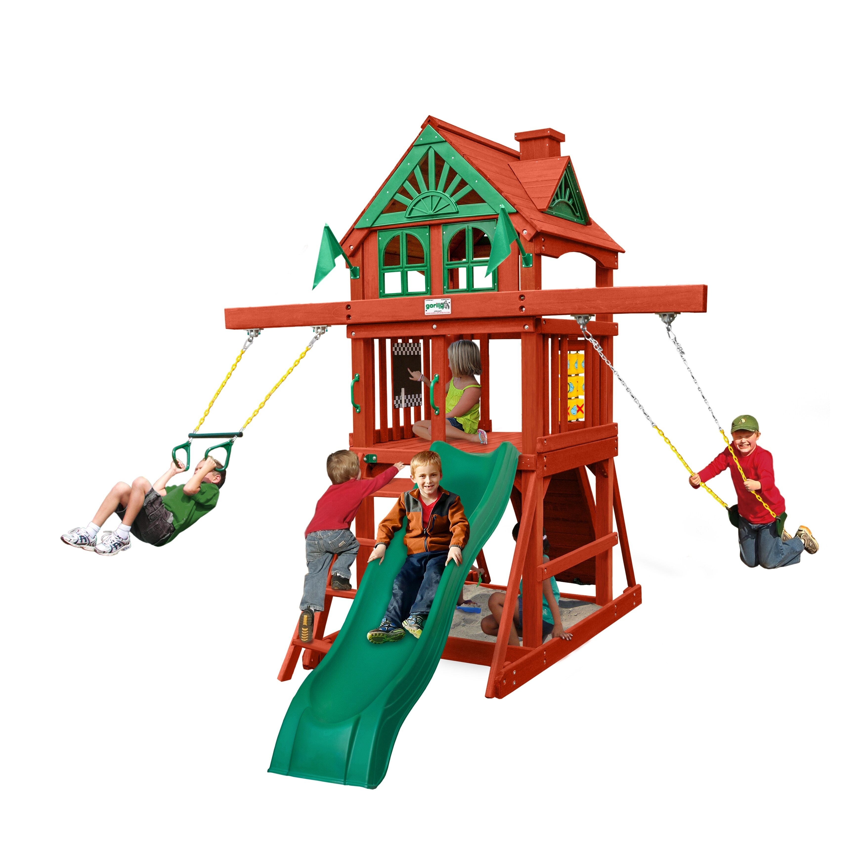 playset with rockwall and slide