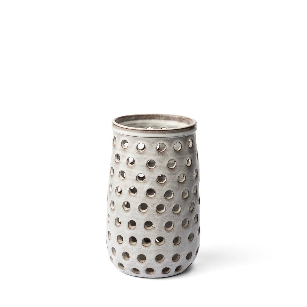 Canasta Off-White Ceramic Perforated Decorative Vase (Small)
