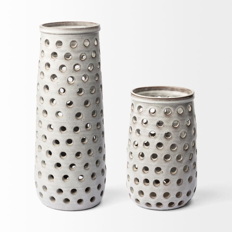 Canasta Off-White Ceramic Perforated Decorative Vase (Small)