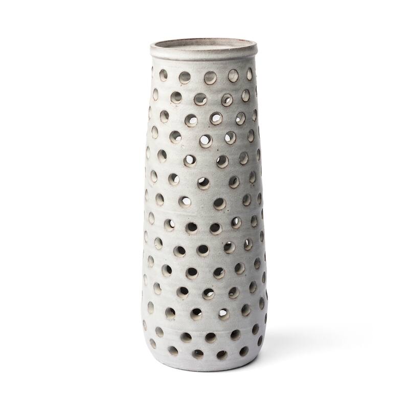 Canasta Off-White Ceramic Perforated Decorative Vase (Large)