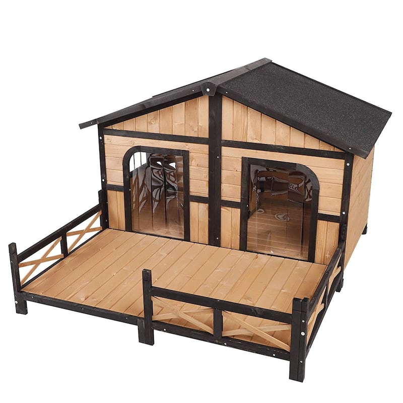Pawhut Wood Raised Outdoor Weatherproof Rustic Log Cabin Style Pet Dog House