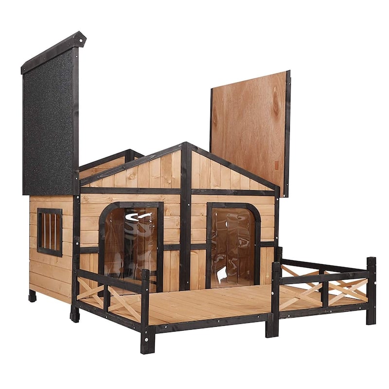 Pawhut Wood Raised Outdoor Weatherproof Rustic Log Cabin Style Pet Dog House