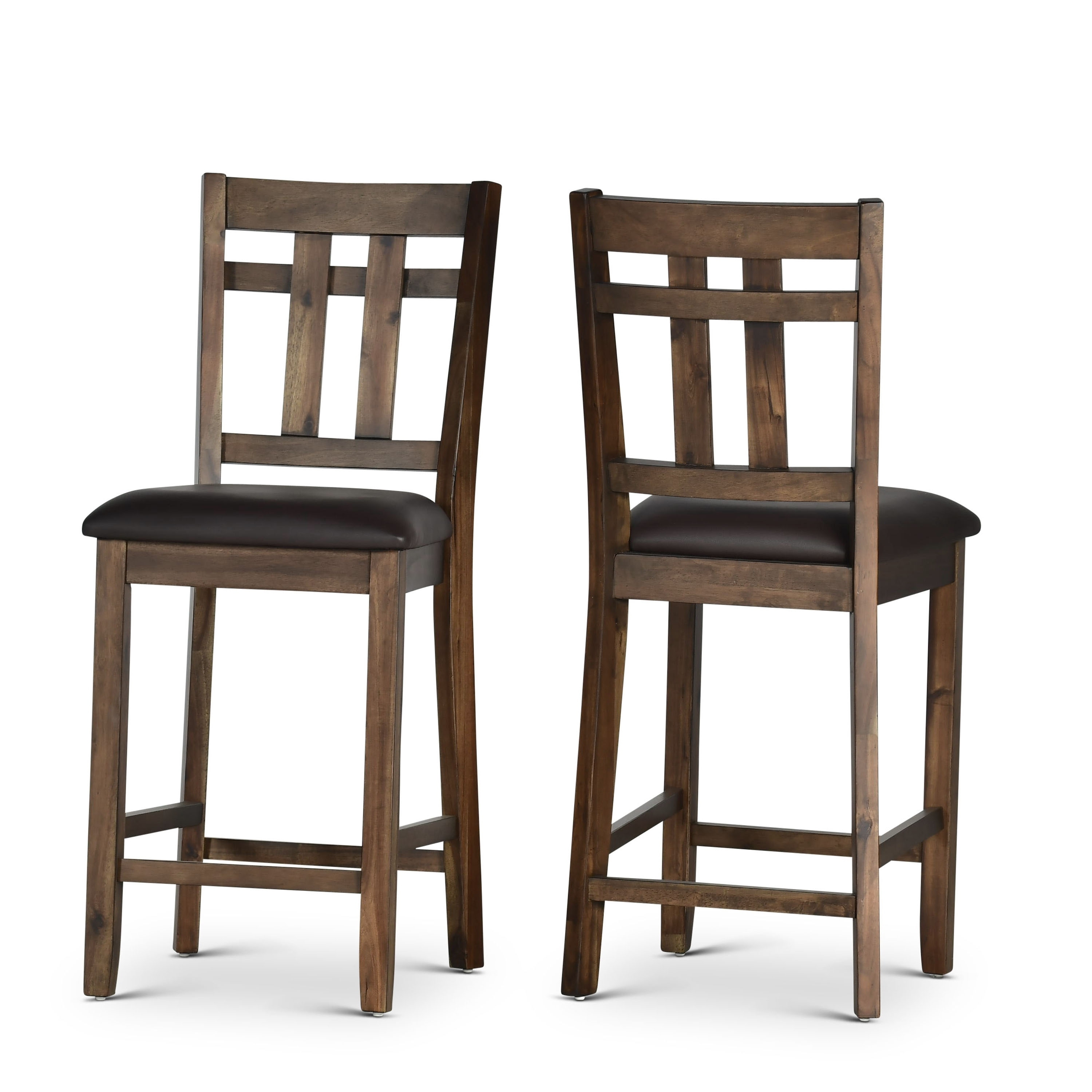 Set Of 2 Counter Height High Chair 24 H Acacia Wood Black Faux Leather Seat Back Home Garden Furniture Home Garden