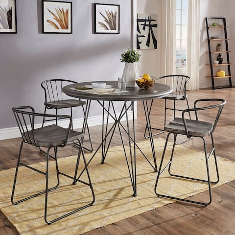 Mabel 42-inch Round Iron and Grey Finish Counter Height Table or Dining Set by iNSPIRE Q Modern