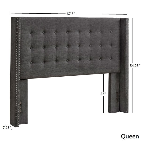 dimension image slide 1 of 2, Melina Linen Tufted Wingback Headboard by iNSPIRE Q Bold
