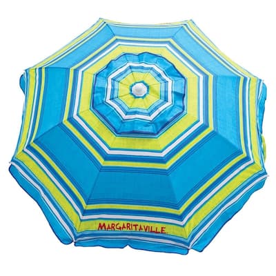 Margaritaville 6' Beach Umbrella with Built-In Sand Anchor - Blue Green Stripe