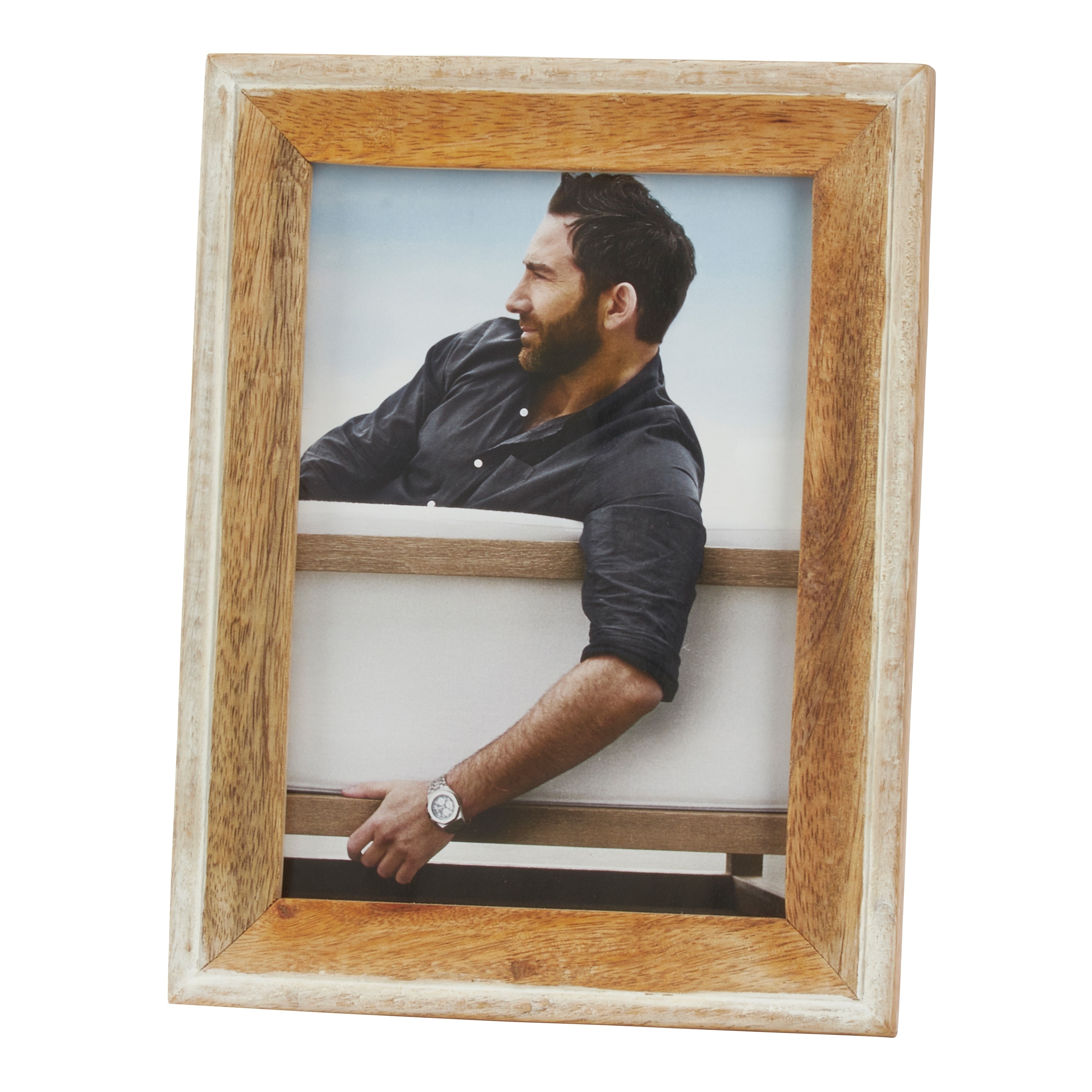 4x6 Inch Bordered Picture Frame White Wood, MDF, Metal & Glass by Foreside  Home & Garden
