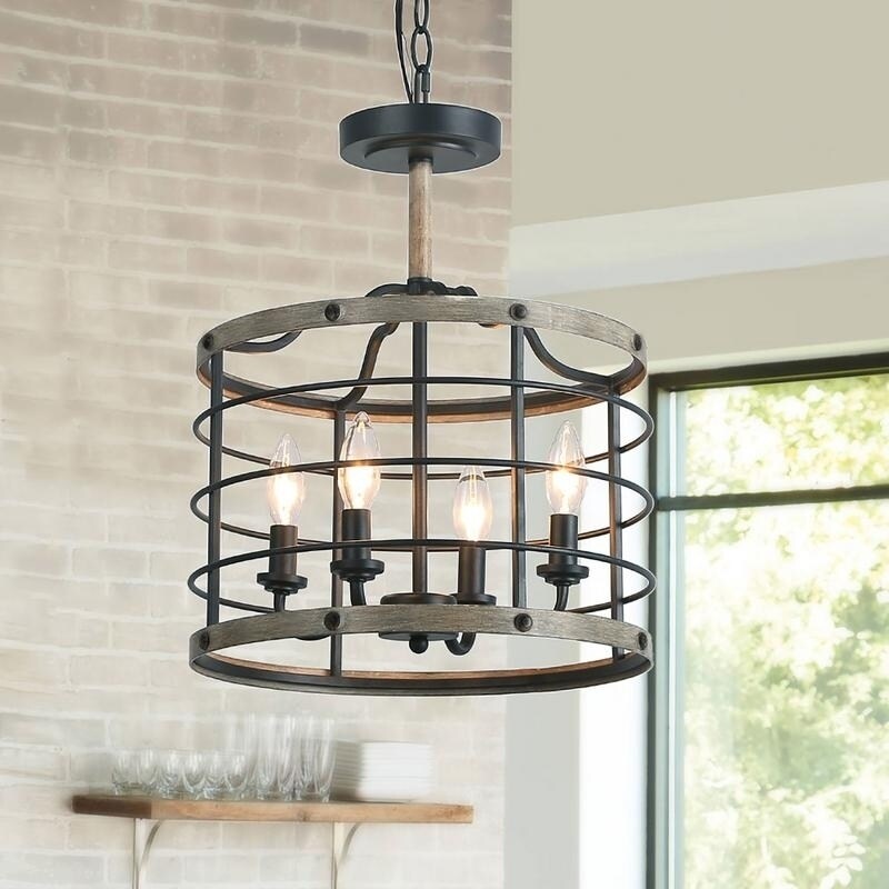 4-Lights Cage Drum Chandelier (Industrial/Rustic/Transitional - Pendant Lighting/Island Lighting/Chandeliers - 4 to 6) - Chandeliers For Bedrooms by Overstock.com