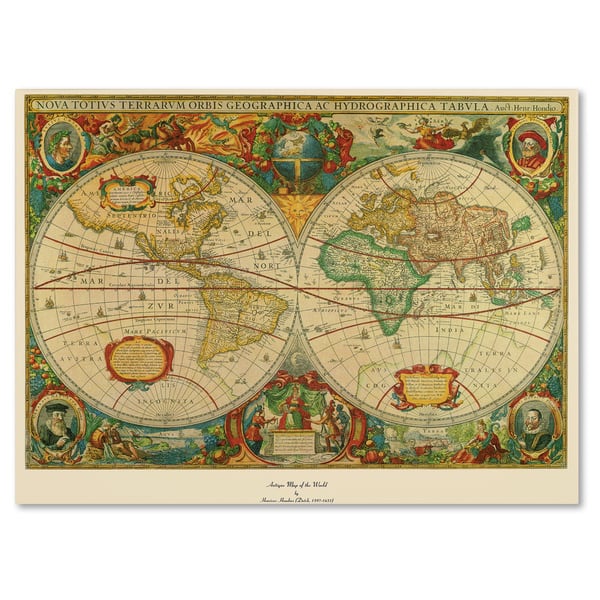 slide 2 of 3, Old World Map Painting on Canvas