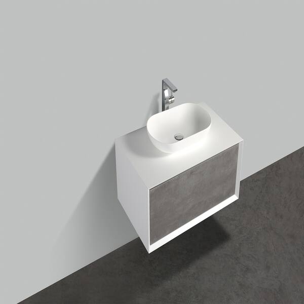 Shop Eviva Santa Monica 36 Inch Gray Wall Mount Bathroom Vanity With Solid Surface Vessel Sink Overstock 27678135