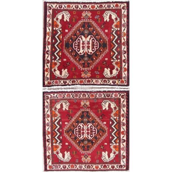 Pack of 2 Abadeh Tribal Geometric Handmade Wool Persian Oriental Rug - 2'0" x 2'2" Square
