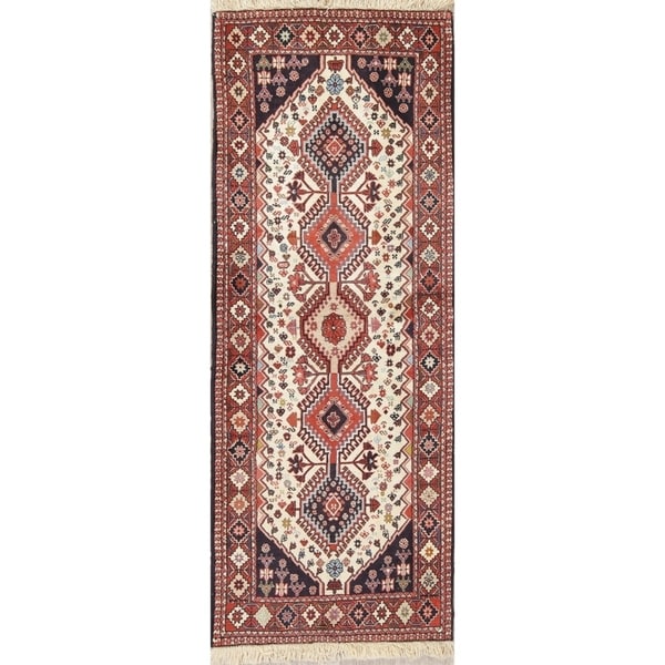 One of a Kind Yalameh Geometric Handmade Wool Persian Oriental Rug - 6'4" x 2'5" Runner