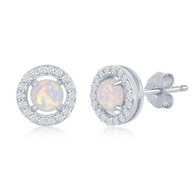 USA Made Opal Cubic Zirconia .925 Sterling Silver Earrings Post Stud Large 1/2"