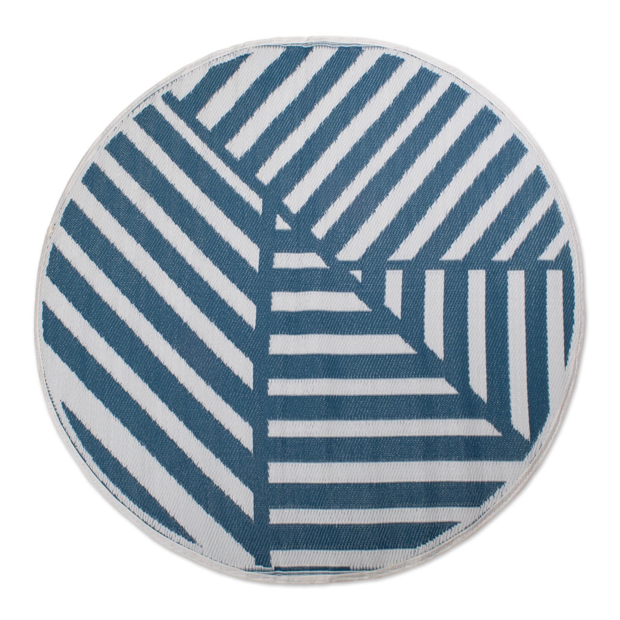 Nuu Garden Blue and White 5 ft. Round Moroccan Polypropylene