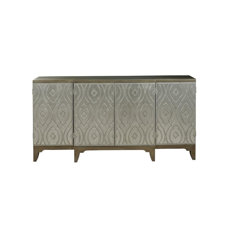 Modern Silver and Bronze Metallic Finish Four Door Credenza Bar